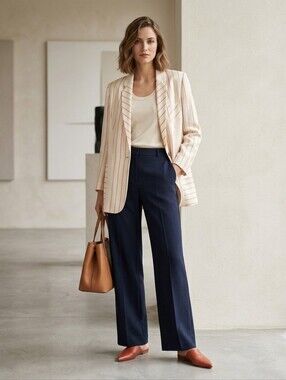 Emporio Armani crepe single button cream blazer with red stripe 50 14